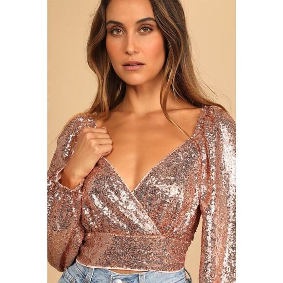 Lulus sequin Balloon sleeve sequin top - Picture 2 of 7